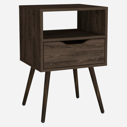 Brown Nightstand with Drawer and Shelf - 24.8" High