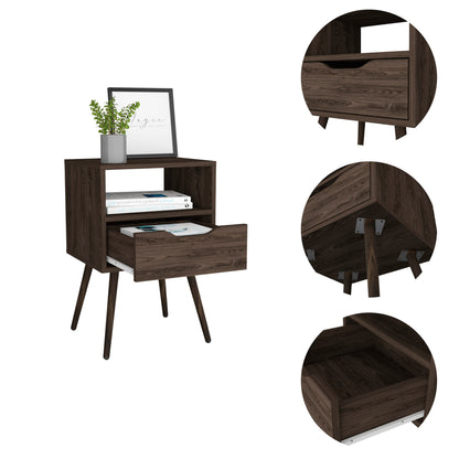 Brown Nightstand with Drawer and Shelf - 24.8" High