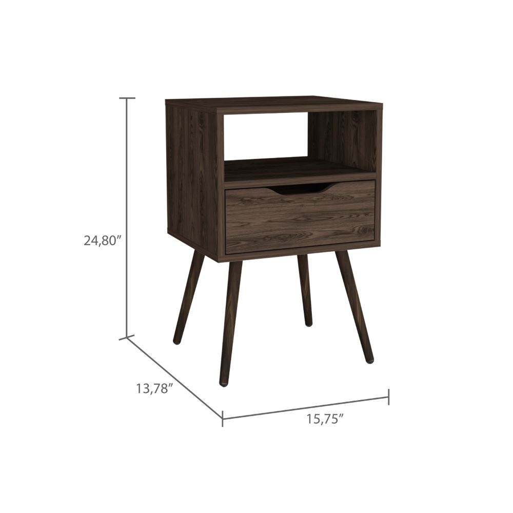 Brown Nightstand with Drawer and Shelf - 24.8" High
