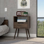 Nightstand 25"H, Superior Top, Four Legs, One Open Shelf, One Drawer, Dark Walnut
