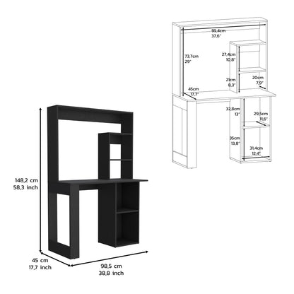 Black Computer Desk with Storage Shelves - 38.8" Work Surface for Home Office