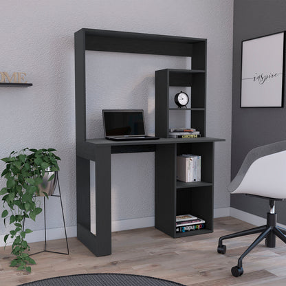 Writing Computer Desk with Storage Shelves and Hutch, Black