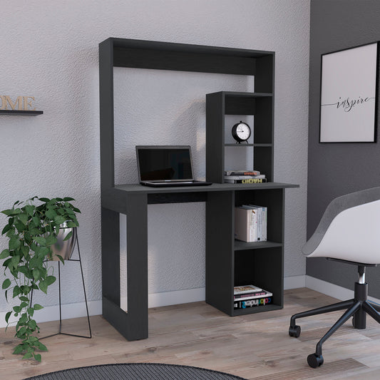 Writing Computer Desk with Storage Shelves and Hutch, Black