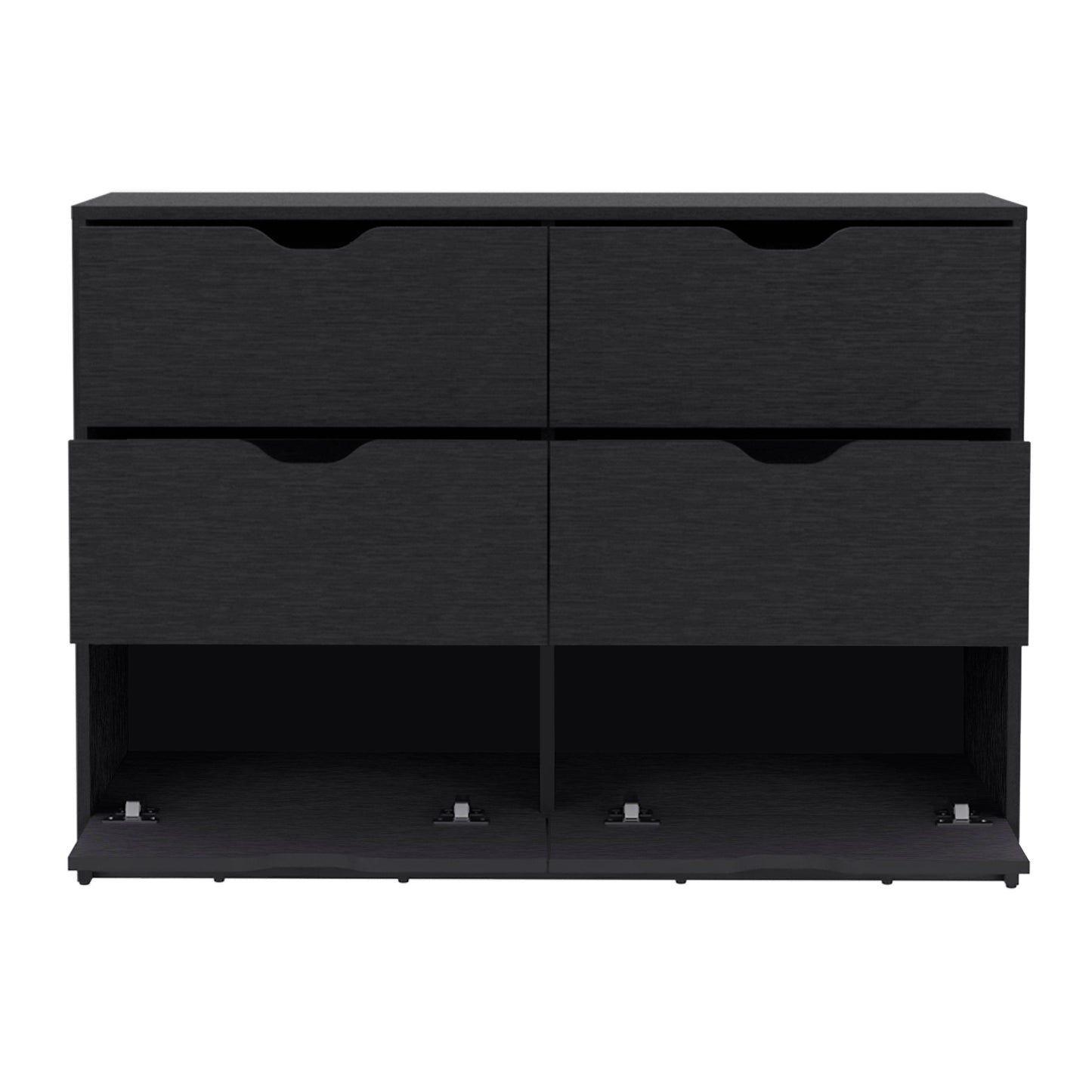 30" Black Dresser with Four Drawers & Lower Cabinets for Bedroom