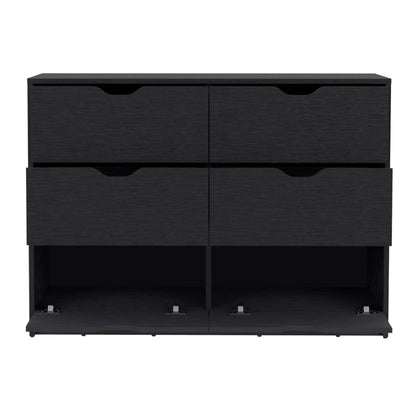 30" Black Dresser with Four Drawers & Lower Cabinets for Bedroom