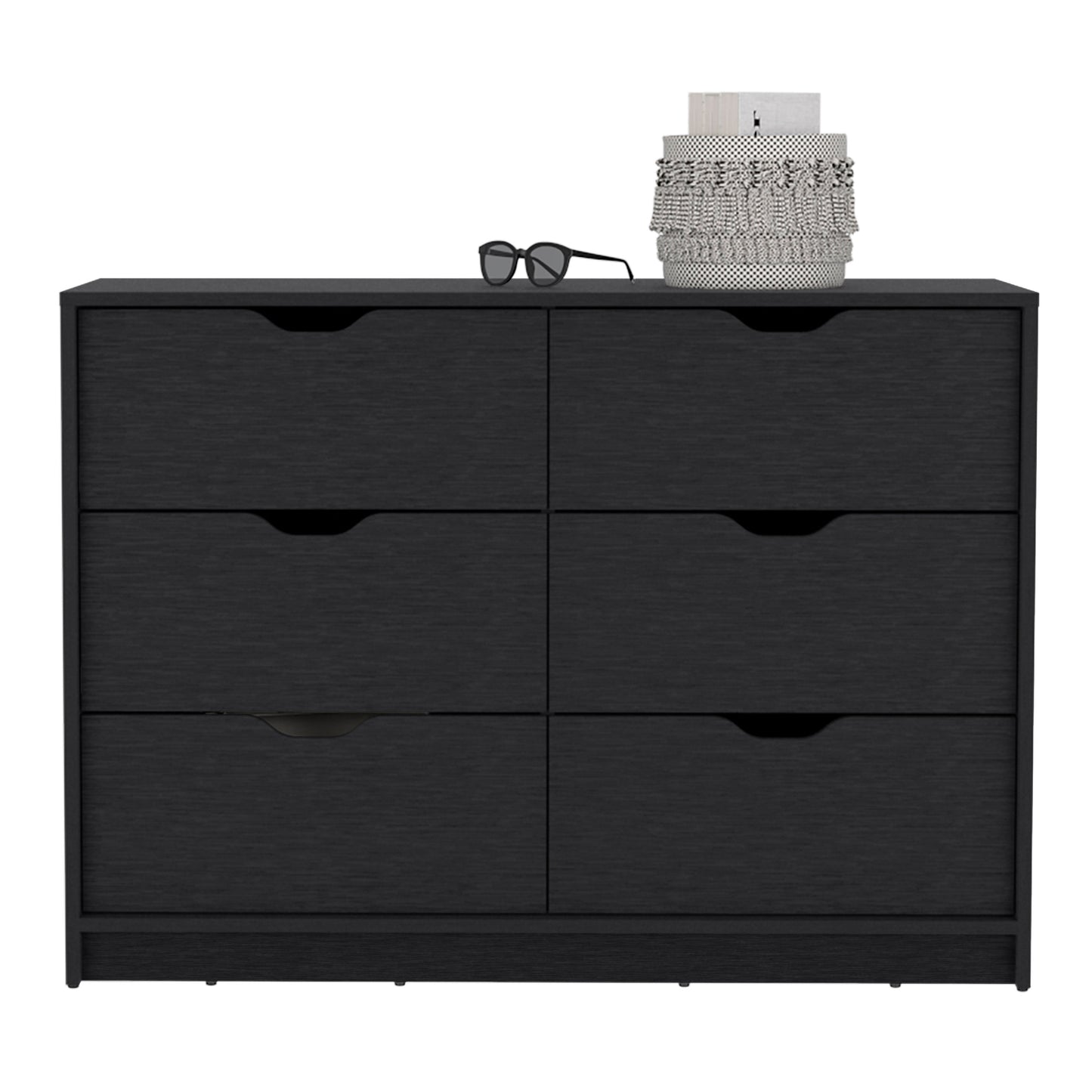 30" Black Dresser with Four Drawers & Lower Cabinets for Bedroom