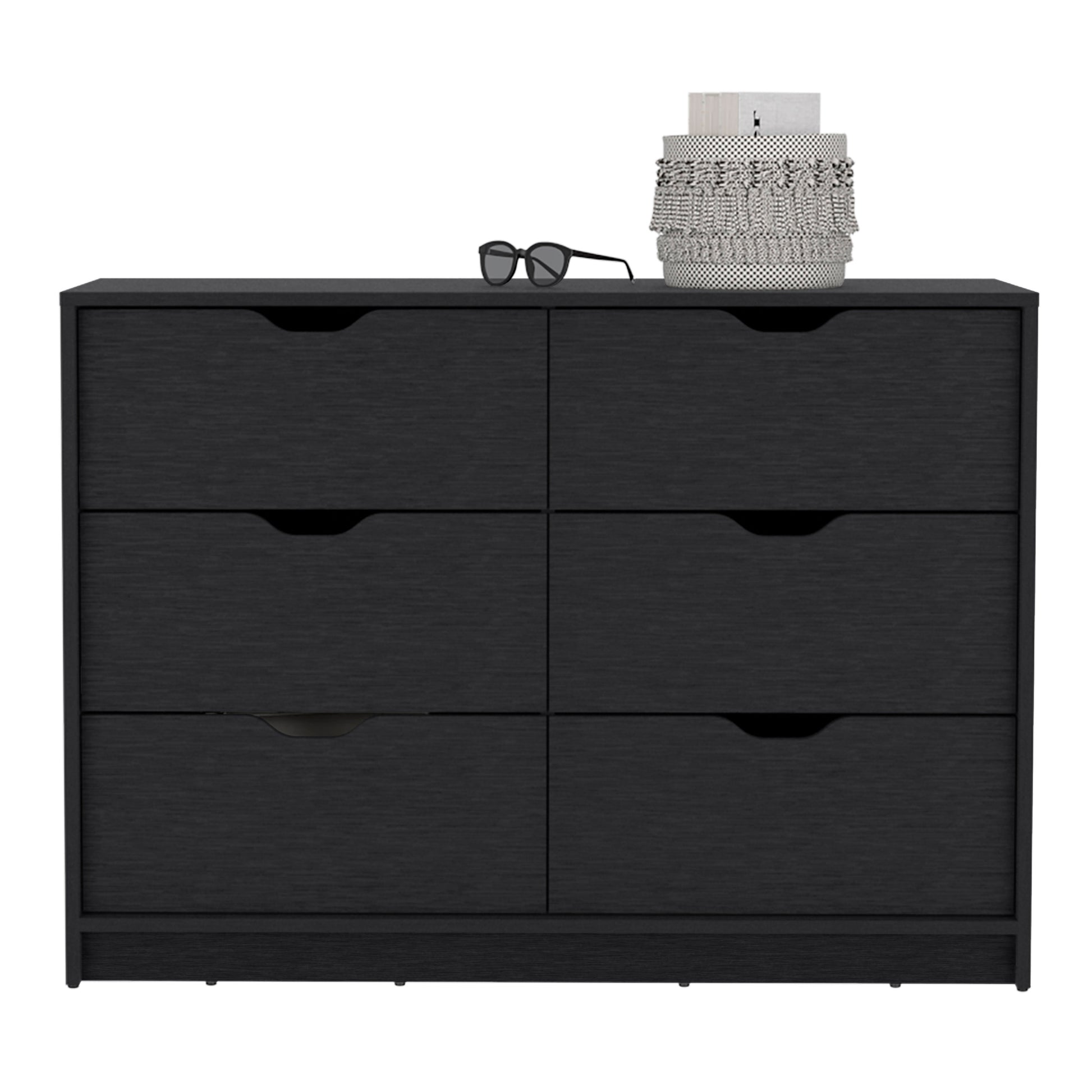 30" Black Dresser with Four Drawers & Lower Cabinets for Bedroom