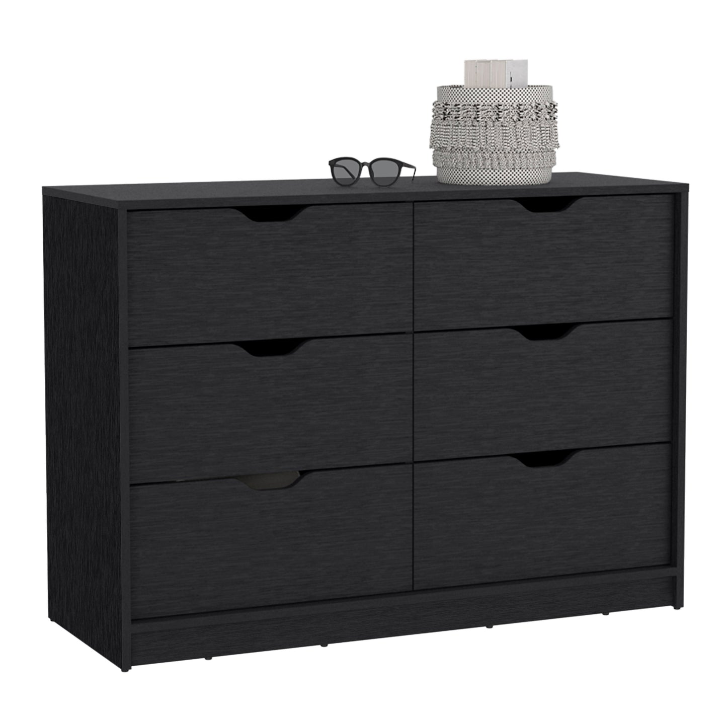 30" Black Dresser with Four Drawers & Lower Cabinets for Bedroom