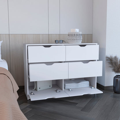 30" White Dresser with Four Drawers & Cabinets