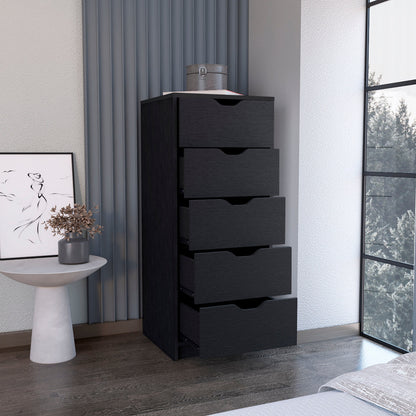 Black 5-Drawer Dresser - 42 Inch Storage Chest