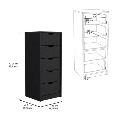 Black 5-Drawer Dresser - 42 Inch Storage Chest