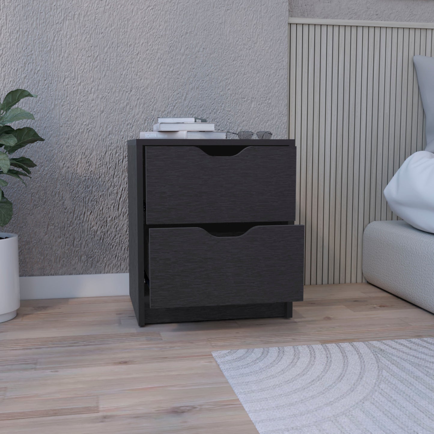 Black Particle Board Nightstand - Spacious Storage