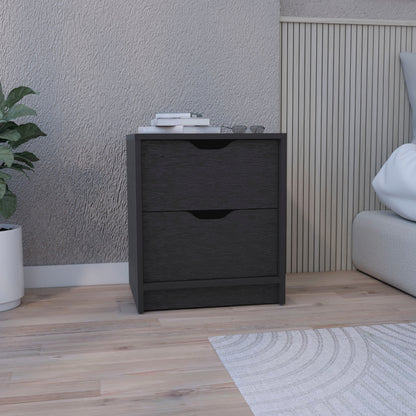 Double Drawer Nightstand 19"H, Bedside Table, Black