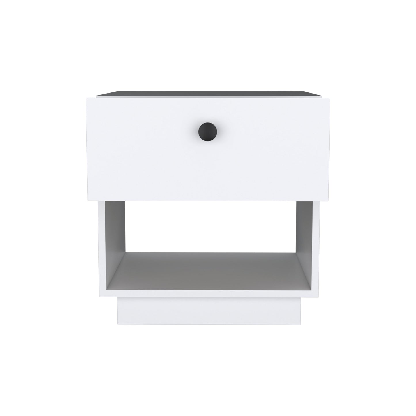White Particle Board Nightstand - Open Shelf & Drawer