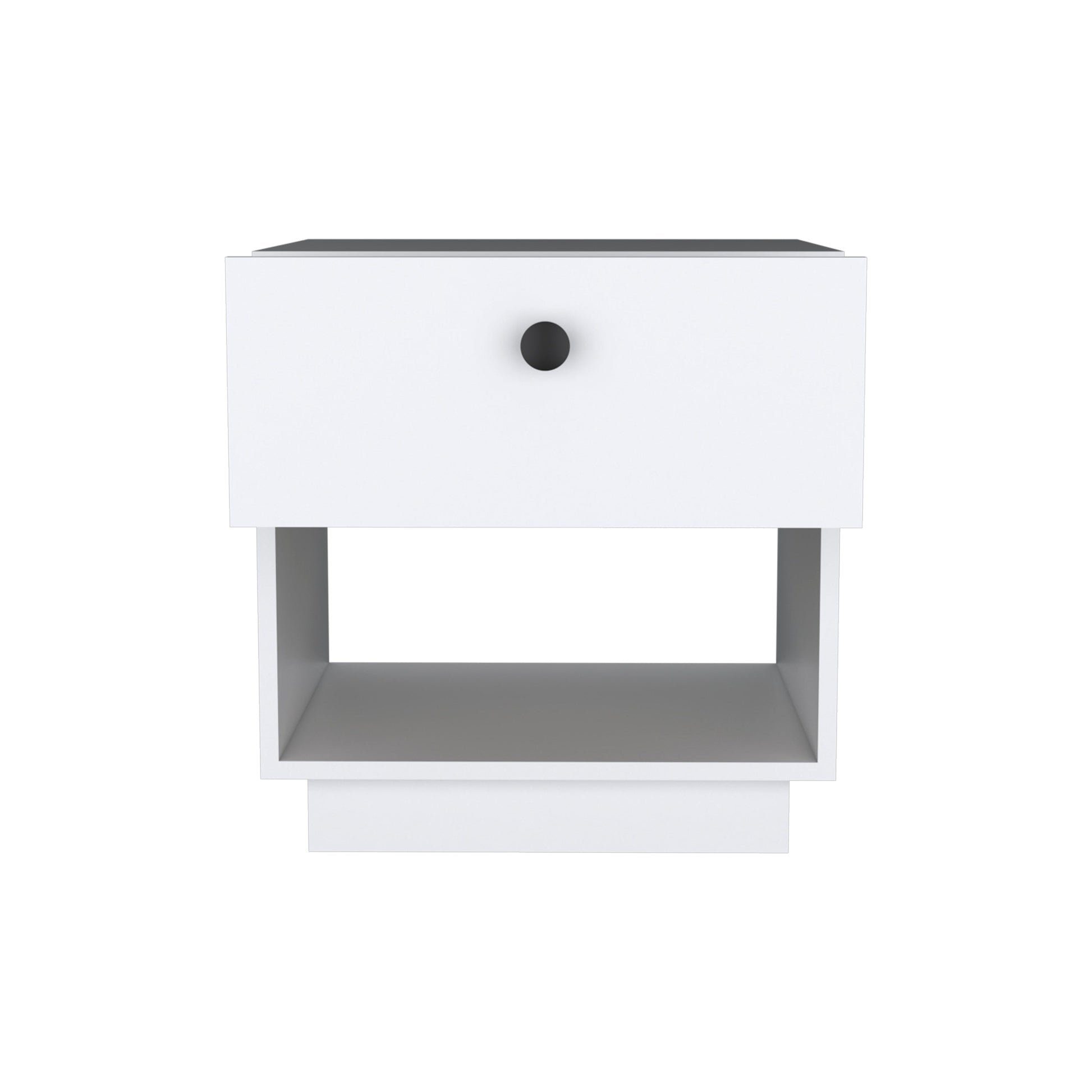 White Particle Board Nightstand - Open Shelf & Drawer