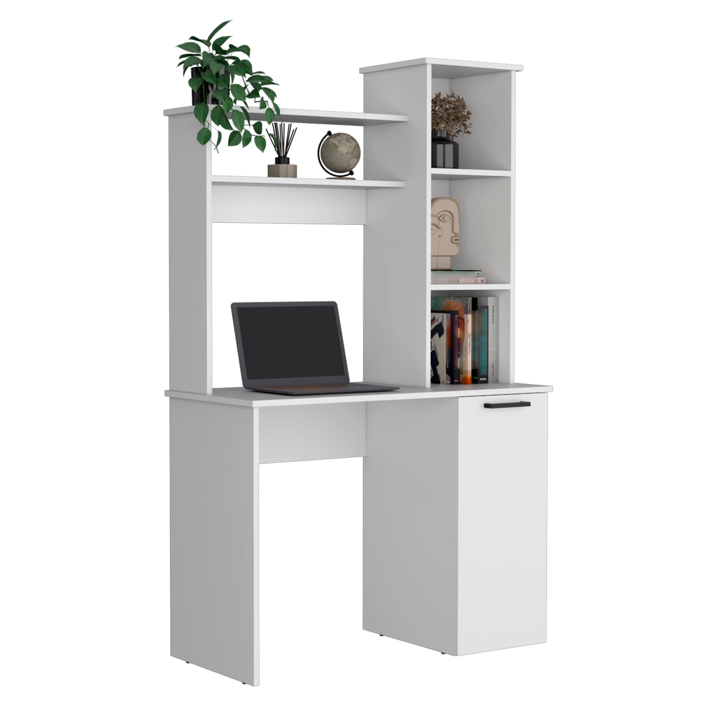 White Particle Board Computer Desk with Hutch Storage for Office Work for Home Office