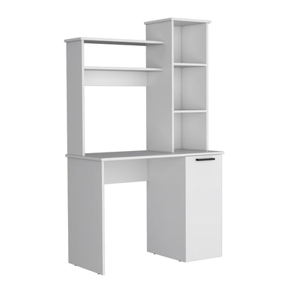 White Particle Board Computer Desk with Hutch Storage for Office Work for Home Office