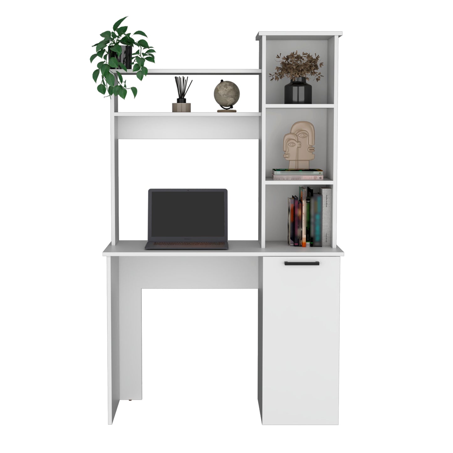 White Particle Board Computer Desk with Hutch Storage for Office Work for Home Office