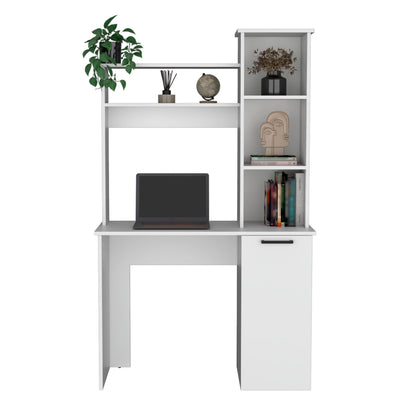 White Particle Board Computer Desk with Hutch Storage for Office Work for Home Office