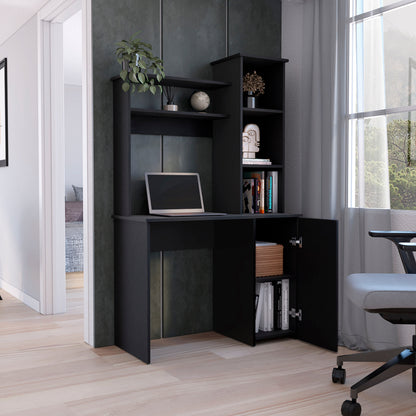 Black Computer Desk with Hutch & Storage Cabinet