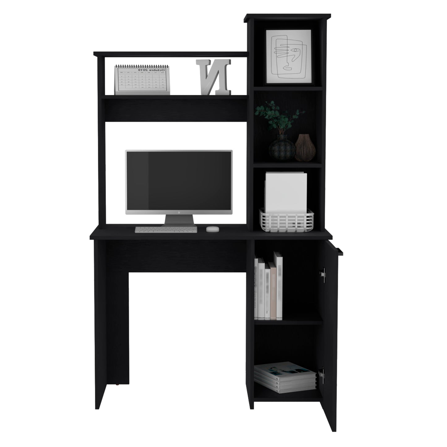 Black Computer Desk with Hutch & Storage Cabinet