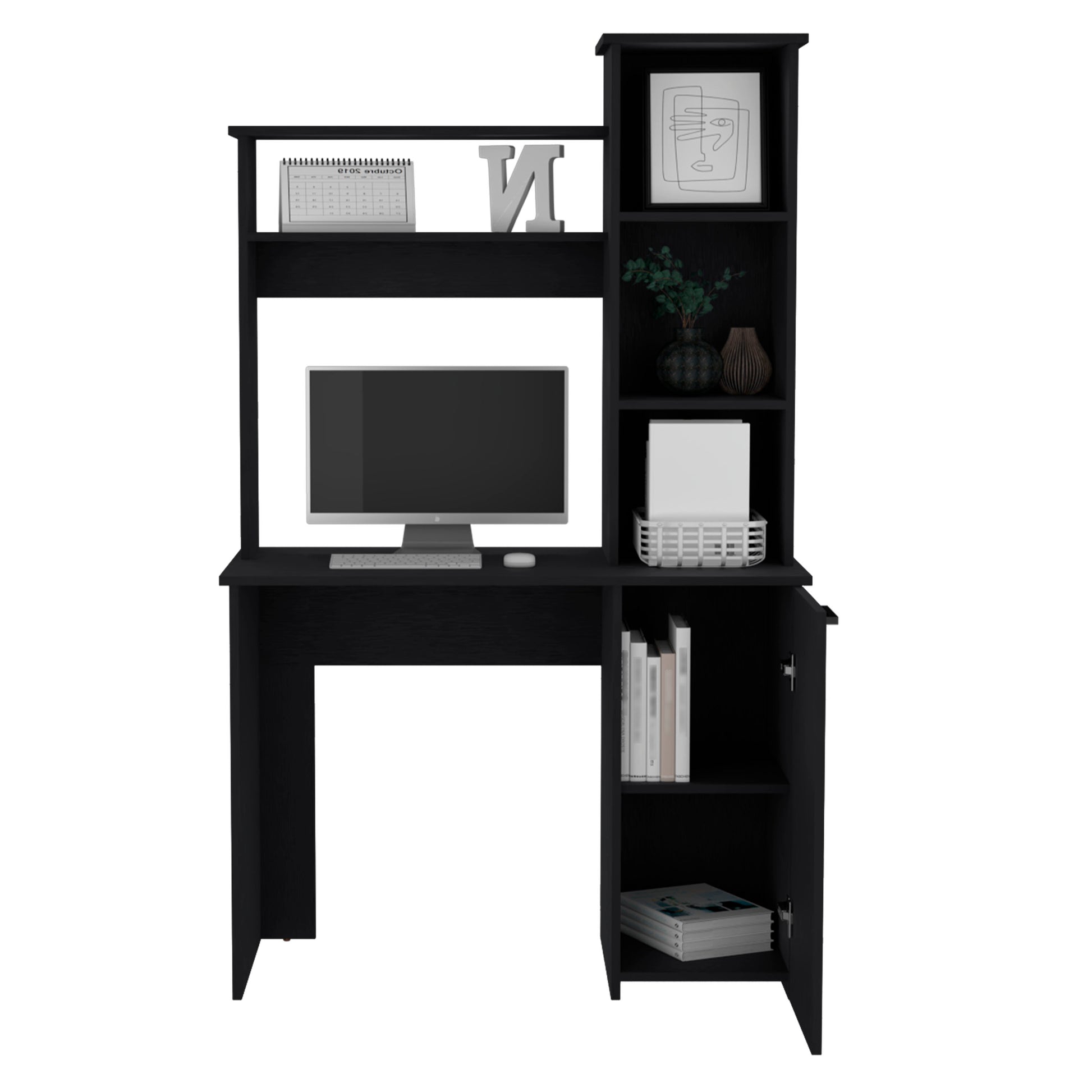 Black Computer Desk with Hutch & Storage Cabinet