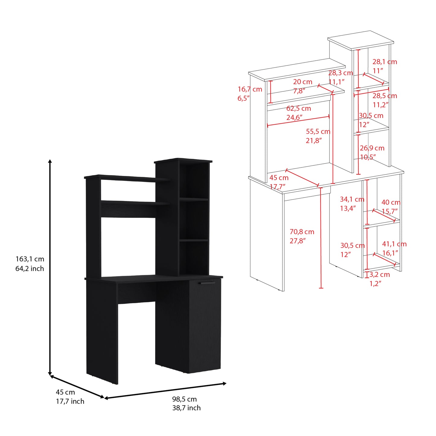 Black Computer Desk with Hutch & Storage Cabinet
