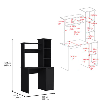 Black Computer Desk with Hutch & Storage Cabinet