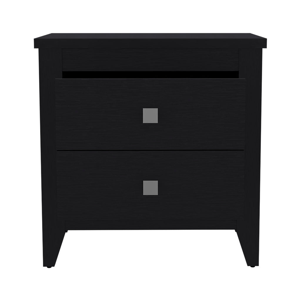 Black Nightstand with Two Drawers - 24" High for Bedroom