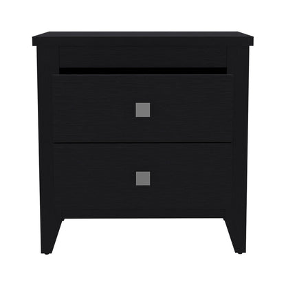Black Nightstand with Two Drawers - 24" High for Bedroom