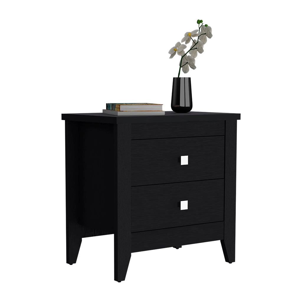 Black Nightstand with Two Drawers - 24" High for Bedroom