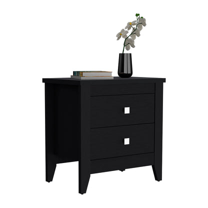 Black Nightstand with Two Drawers - 24" High for Bedroom