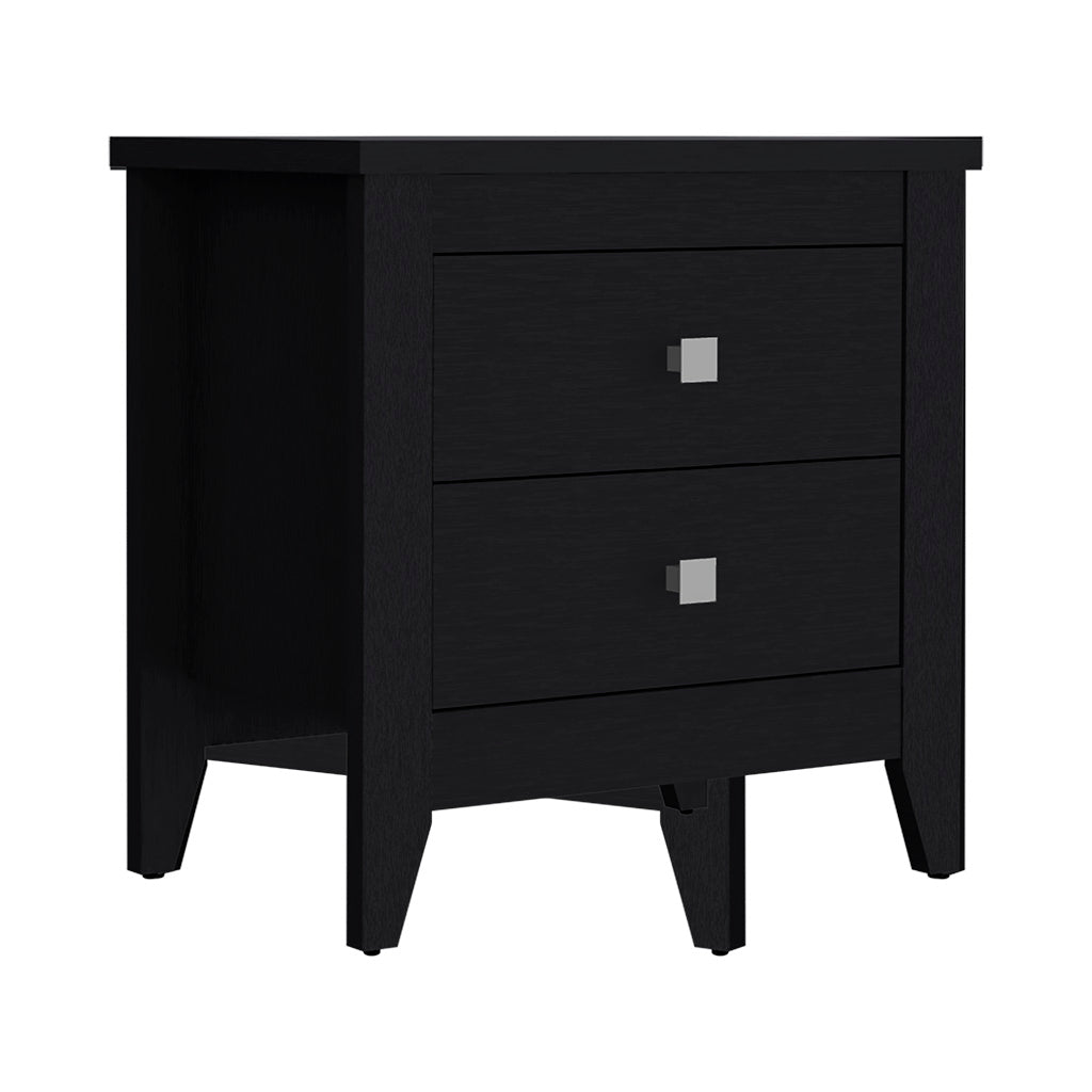 Black Nightstand with Two Drawers - 24" High for Bedroom