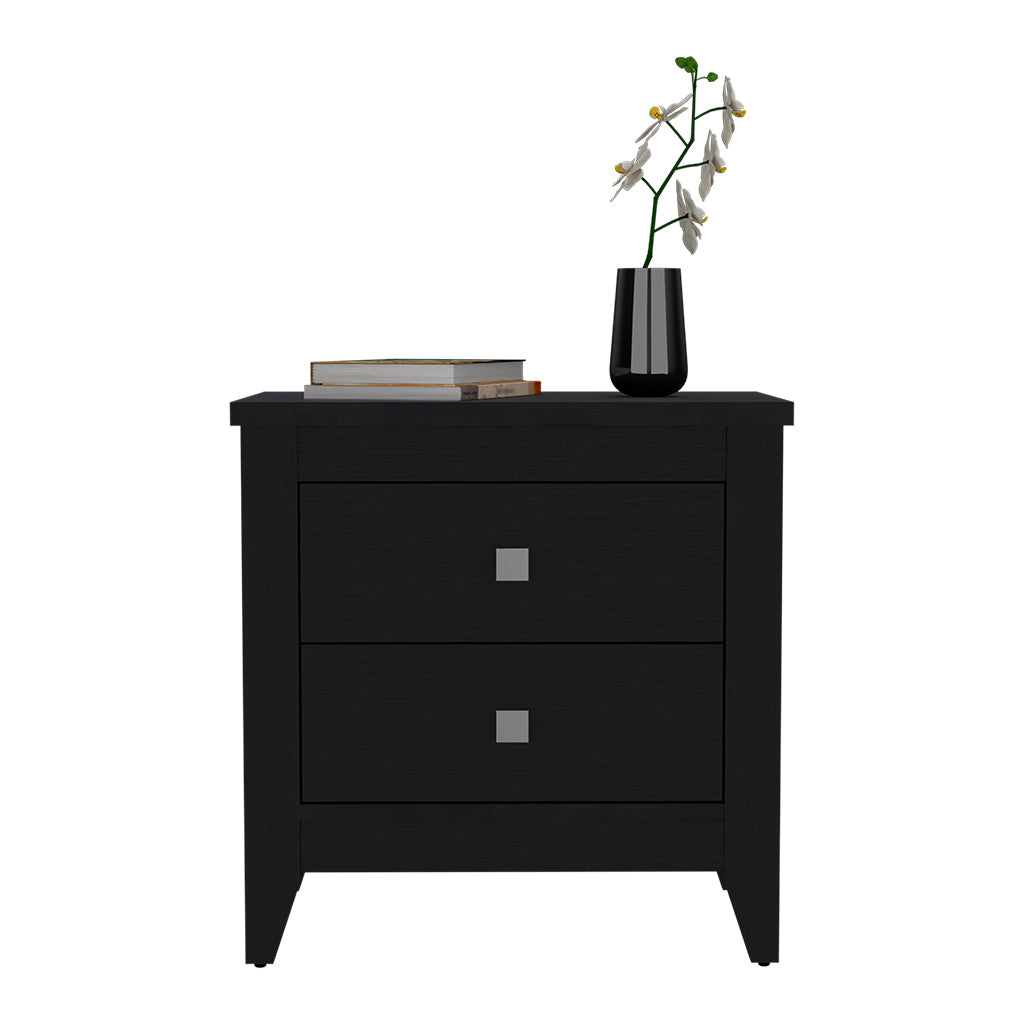 Black Nightstand with Two Drawers - 24" High for Bedroom