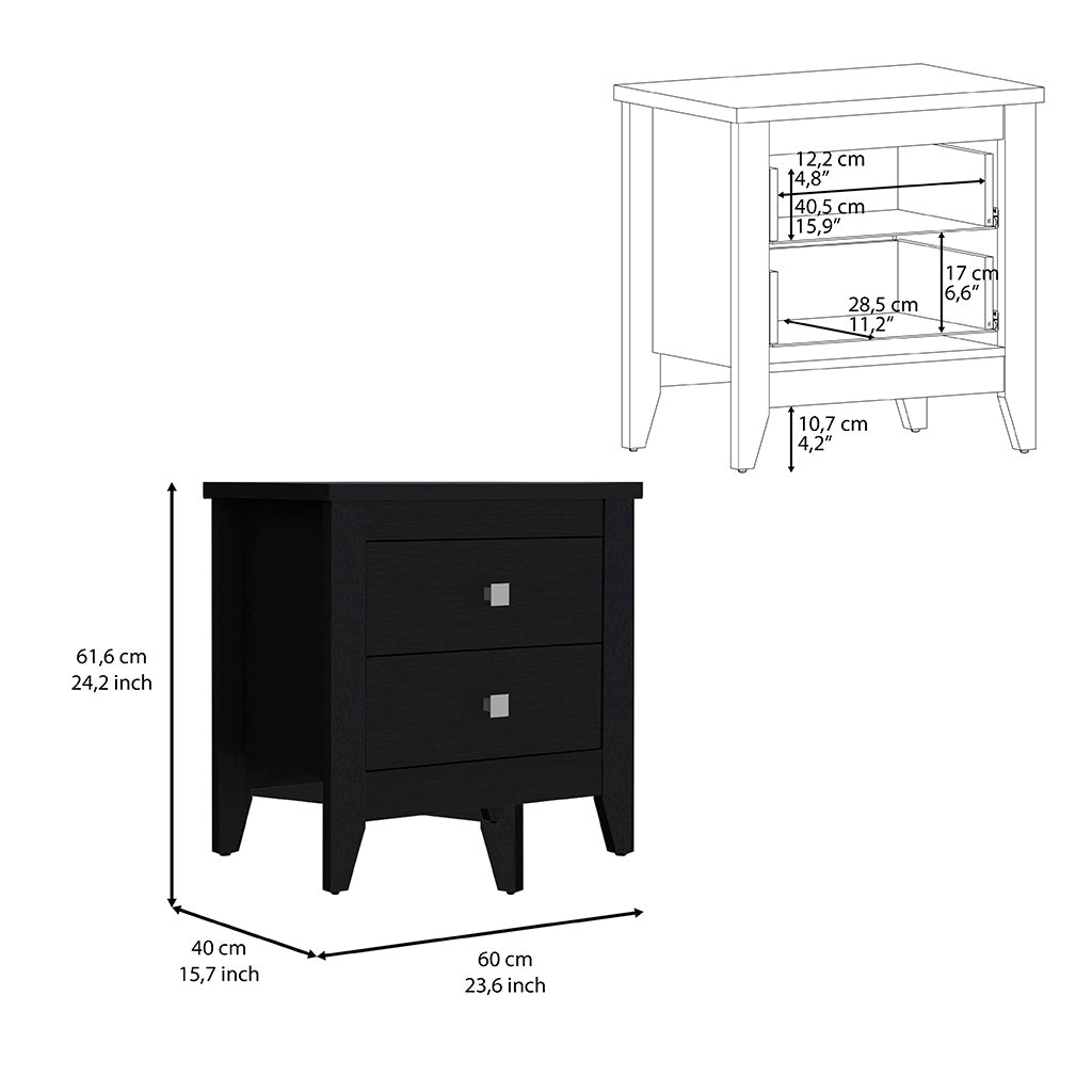 Black Nightstand with Two Drawers - 24" High for Bedroom