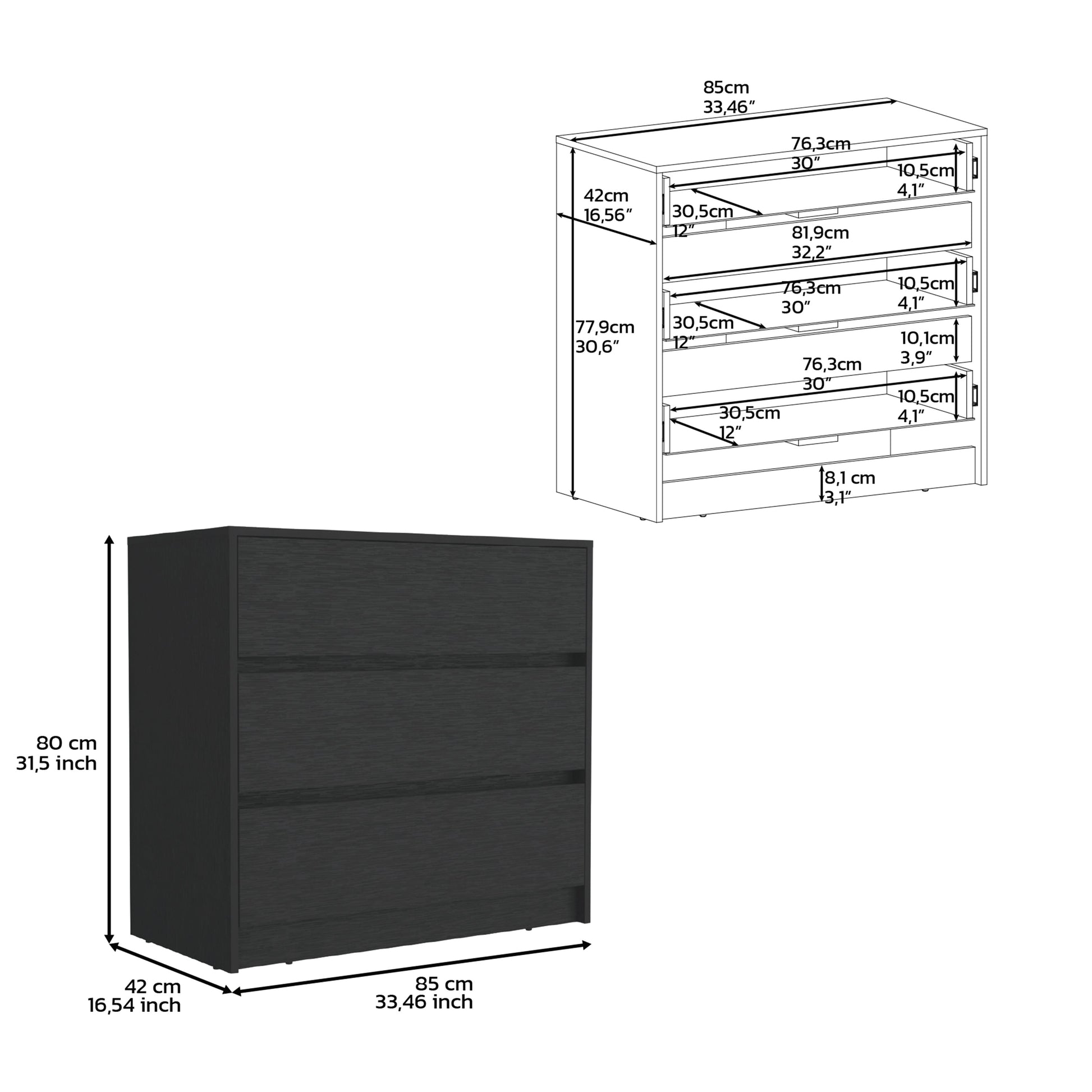 Black 3-Drawer Dresser - Storage & Style