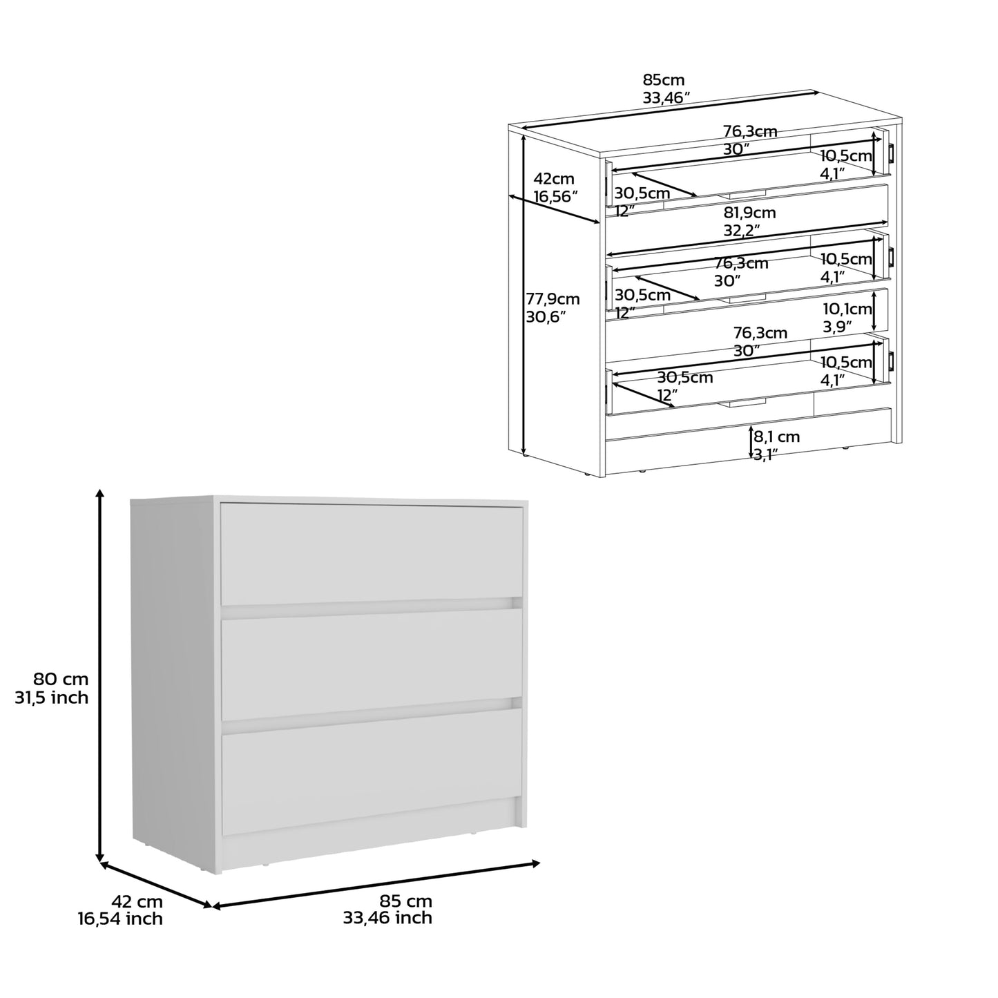 3-Drawer White Dresser - Storage & Style