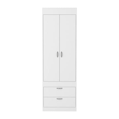 White 70H Dresser with 2 Doors & Hanging Rod