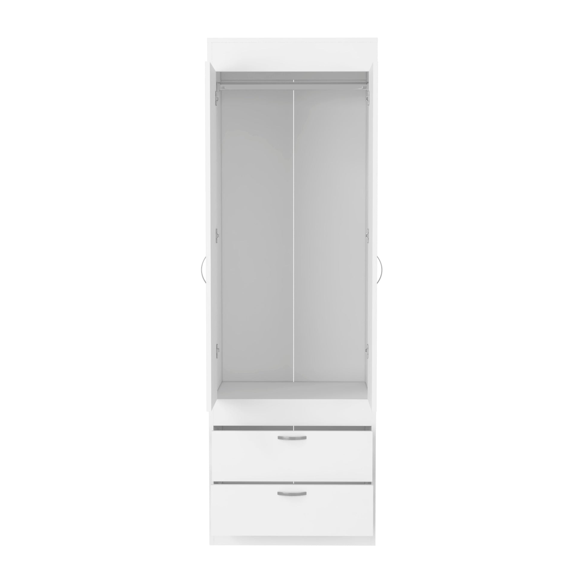 White 70H Dresser with 2 Doors & Hanging Rod