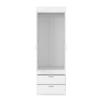 White 70H Dresser with 2 Doors & Hanging Rod