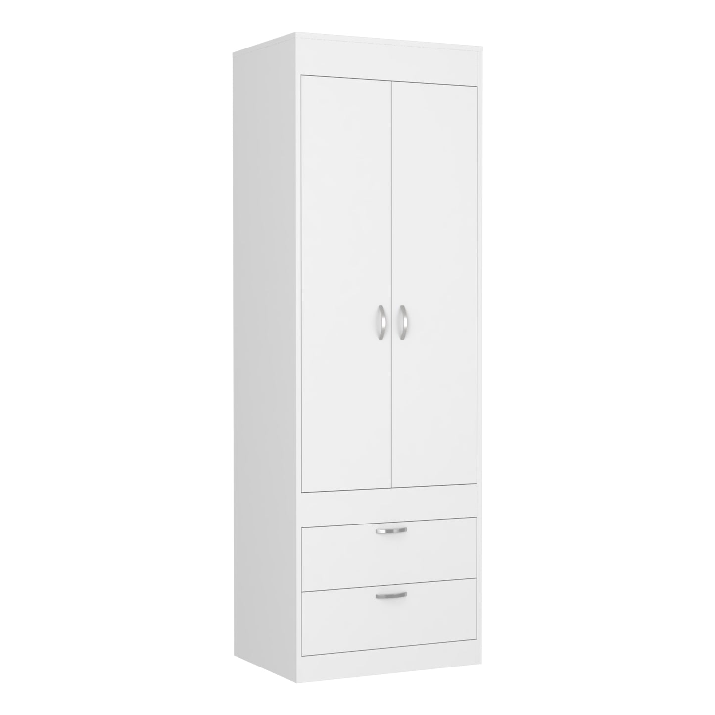 White 70H Dresser with 2 Doors & Hanging Rod