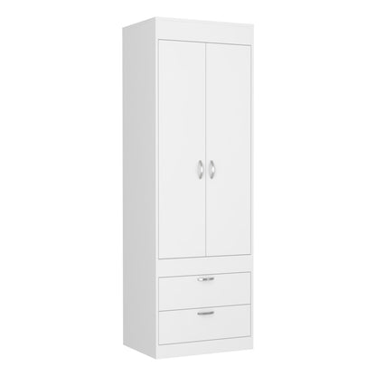 White 70H Dresser with 2 Doors & Hanging Rod