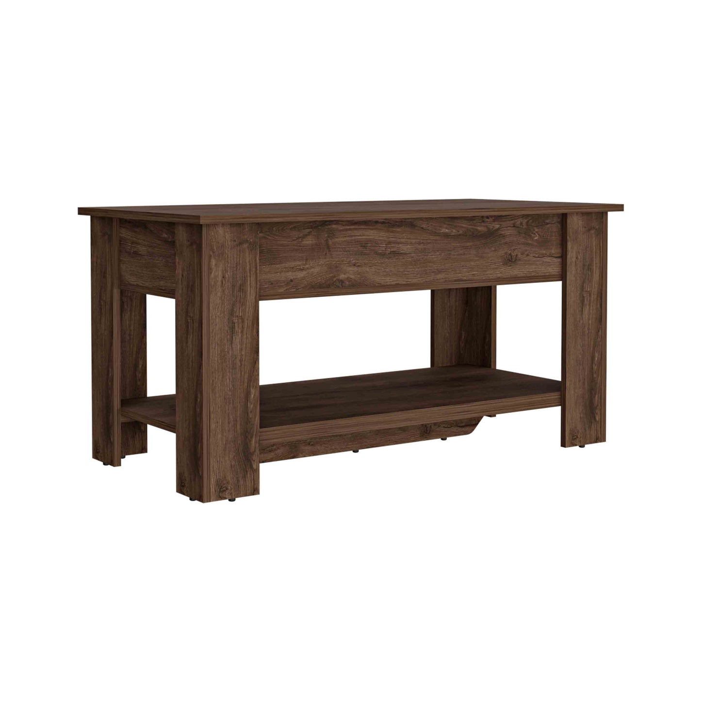 Dark Brown Storage Table - 4 Legs, Lower Shelf