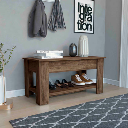 Dark Brown Storage Table - 4 Legs, Lower Shelf