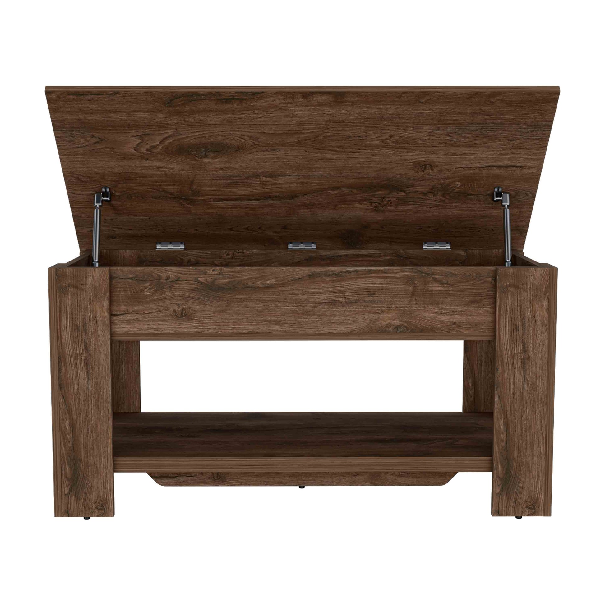 Dark Brown Storage Table - 4 Legs, Lower Shelf