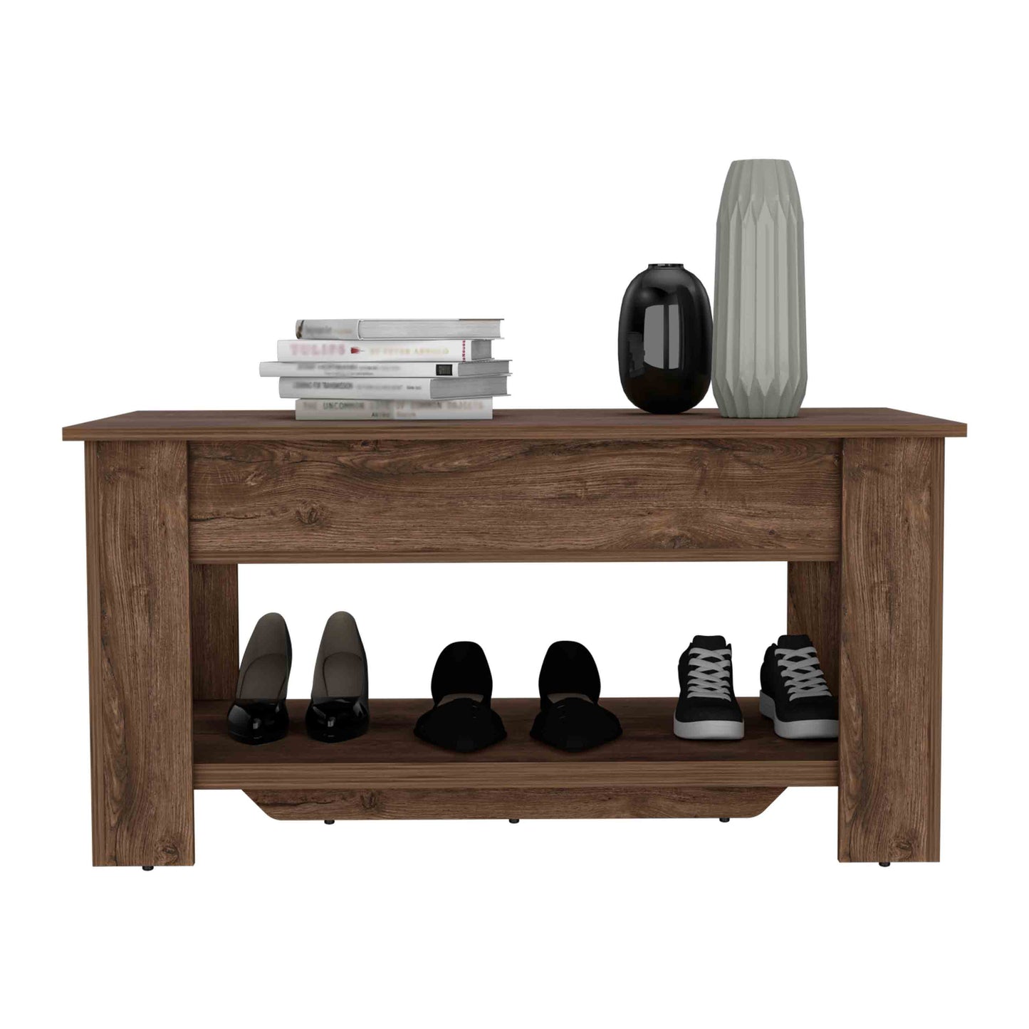 Dark Brown Storage Table - 4 Legs, Lower Shelf