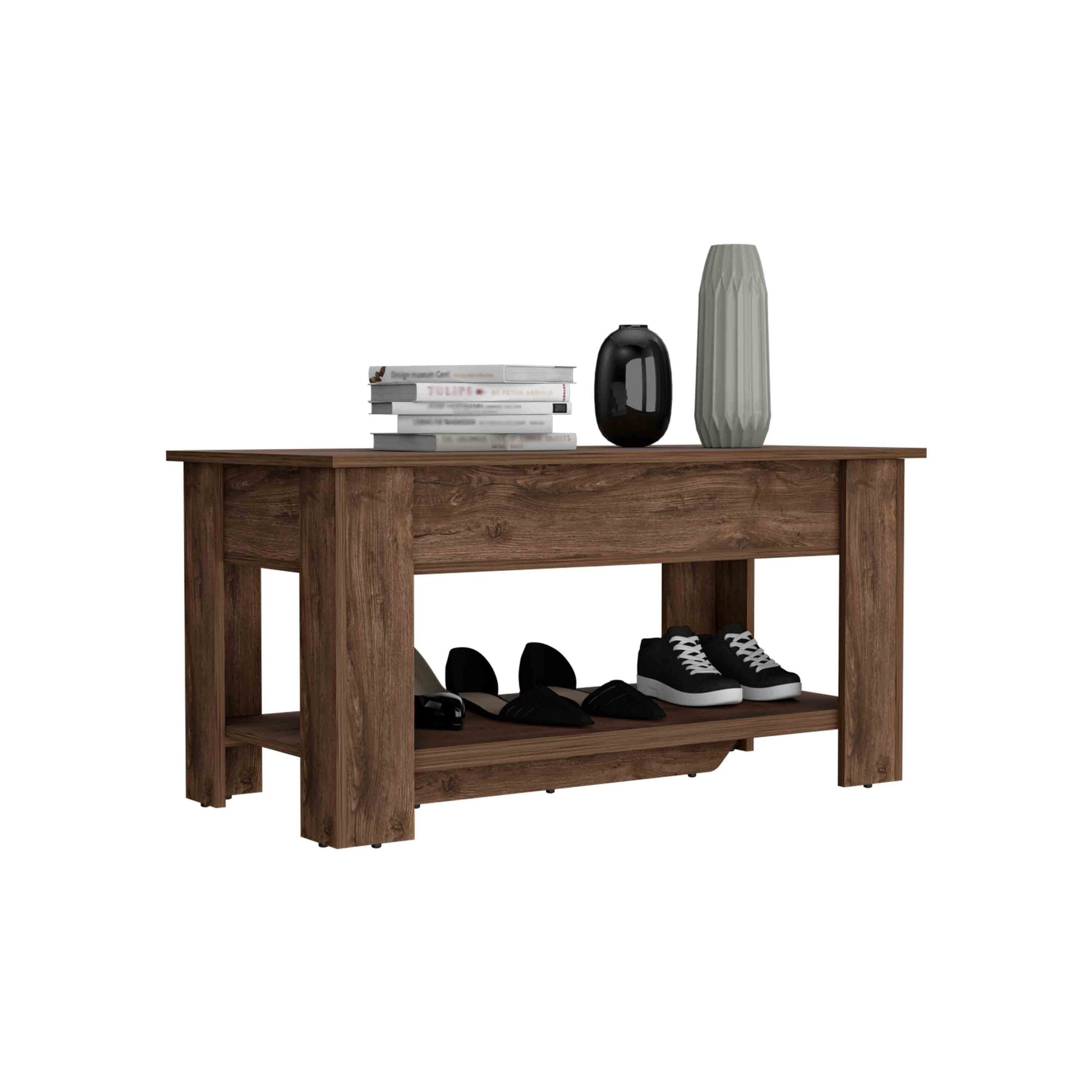 Dark Brown Storage Table - 4 Legs, Lower Shelf