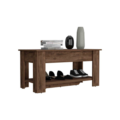 Dark Brown Storage Table - 4 Legs, Lower Shelf