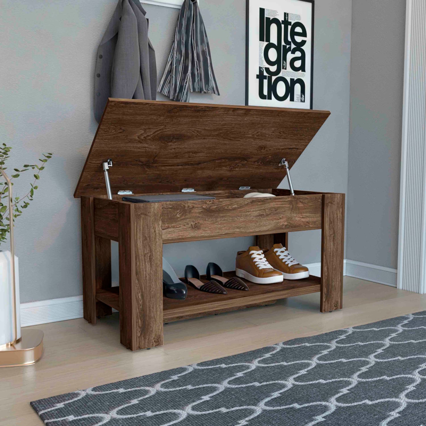 Storage Table, Four Legs, Lower Shelf, Dark Brown