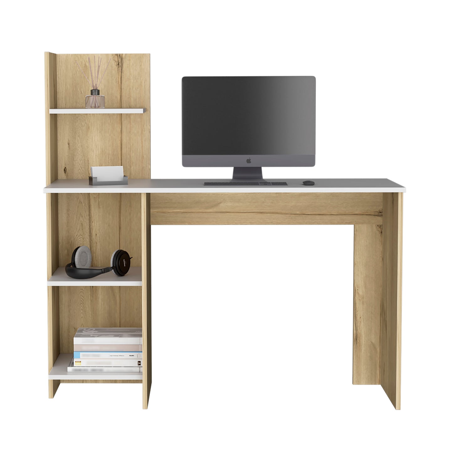 Multicolor Computer Desk with 3 Shelves - 47" Workspace
